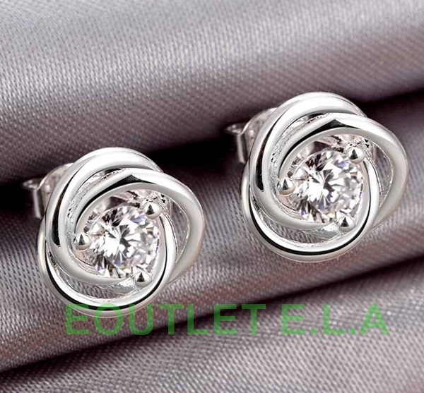1CT CZ FLOWER KNOT SILVER STUD EARRINGS